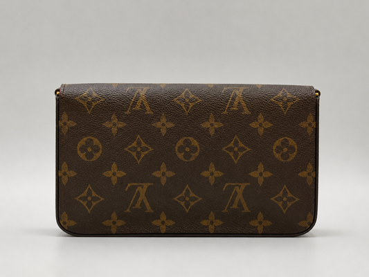 Louis Vuitton Félicie Pochette Monogram canvas, rear view with smooth canvas and contrast brown leather trim