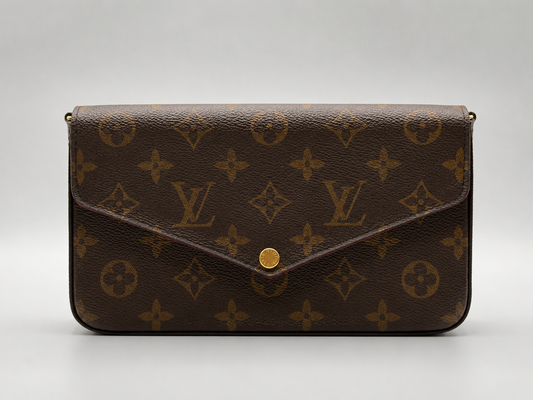 Louis Vuitton Félicie Pochette in Monogram canvas with gold-tone hardware, pre-owned and authenticated by Śhanta Dubai