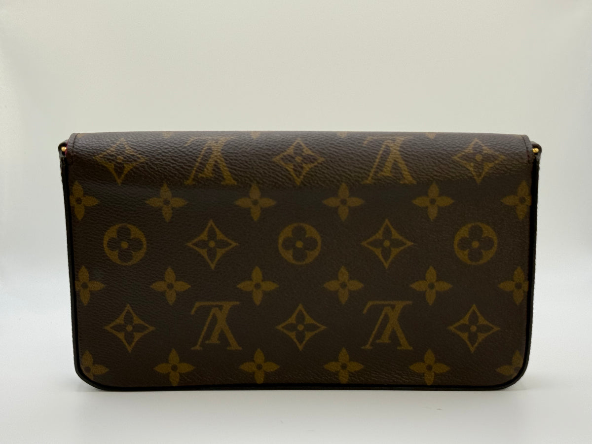 Louis Vuitton Félicie Pochette Monogram canvas, rear view with smooth canvas and contrast brown leather trim