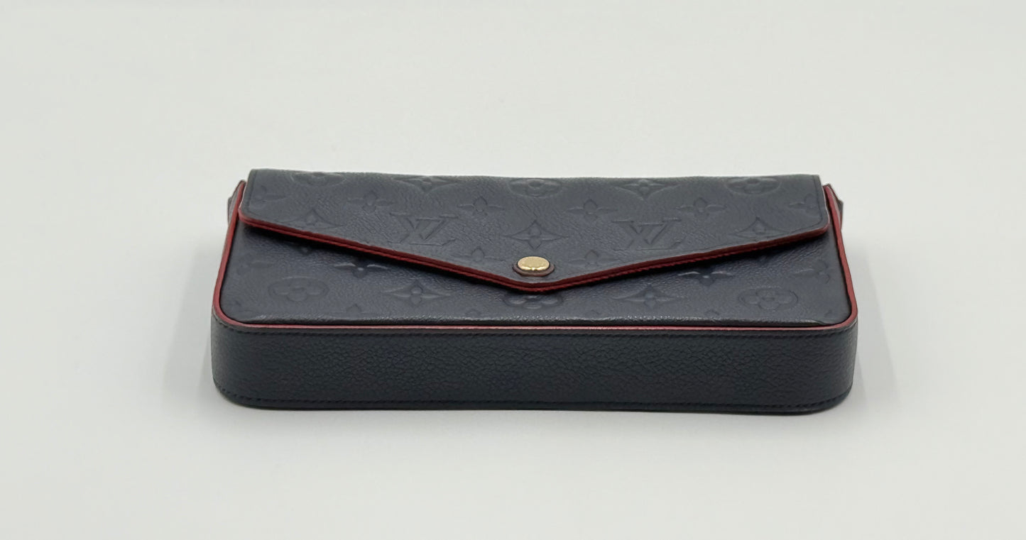 Louis Vuitton Félicie Pochette Empreinte Marine Rouge — top view with flap closed