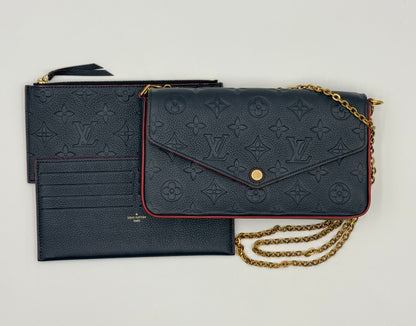 Louis Vuitton Félicie Pochette Empreinte Marine Rouge with card holder and zipped pouch inserts