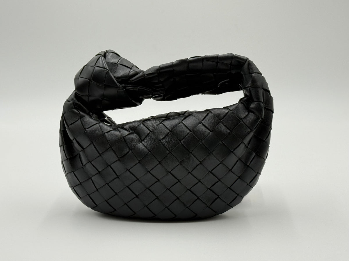 Bottega Veneta Mini Jodie black Intrecciato leather handbag – front view
