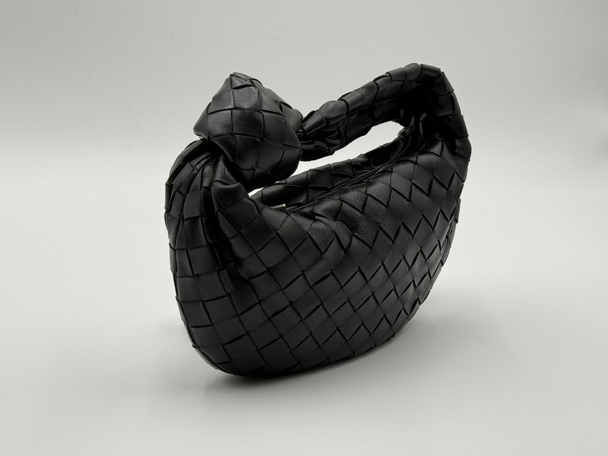 Bottega Veneta Mini Jodie black Intrecciato leather handbag – side view