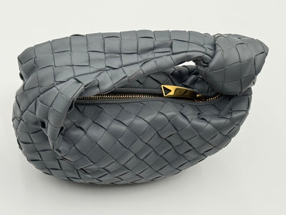 Bottega Veneta Mini Jodie grey Intrecciato leather handbag – top view with gold-tone zip