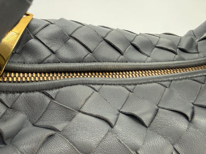 Bottega Veneta Mini Jodie grey Intrecciato leather – gold-tone zip and leather wear detail